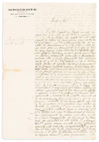 (MEXICAN-AMERICAN WAR.) Ramon Adame. Letter warning of the approach of 10,000 perfidious American enemies from the north.